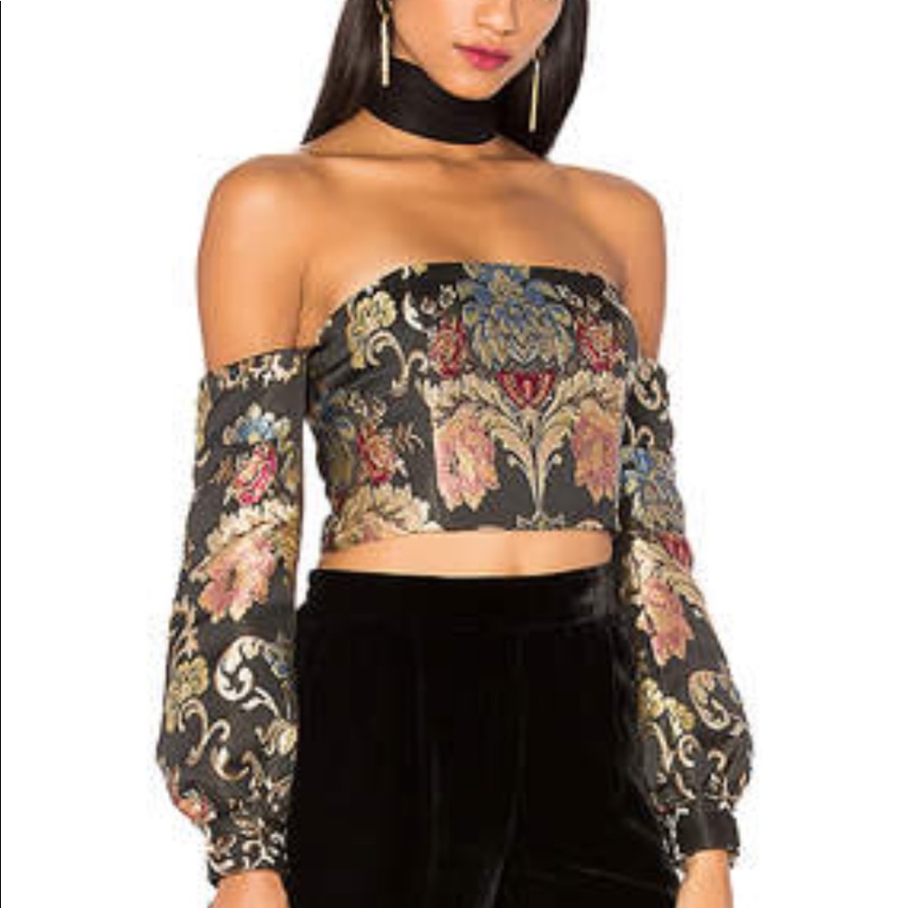 LPA XS brocade off shoulder crop top